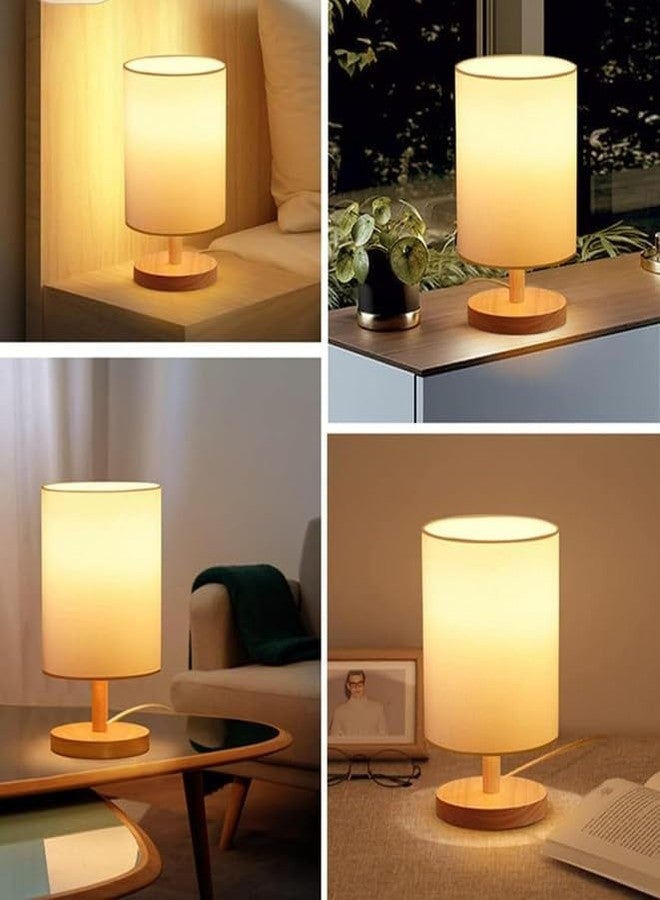 HashWOW® Round Fabric Shade LED Table Lamp – USB Wired Wooden Base Bedside & Desk Lamp for Bedroom & Living Room (Beige) - Image 5