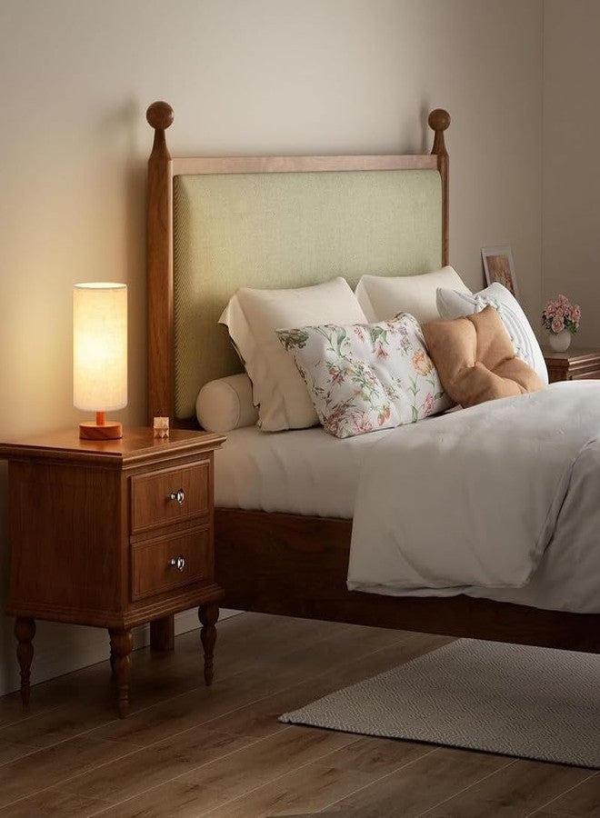 HashWOW® Round Fabric Shade LED Table Lamp – USB Wired Wooden Base Bedside & Desk Lamp for Bedroom & Living Room (Beige) - Image 3