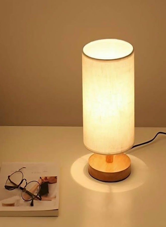 HashWOW® Round Fabric Shade LED Table Lamp – USB Wired Wooden Base Bedside & Desk Lamp for Bedroom & Living Room (Beige) - Image 2