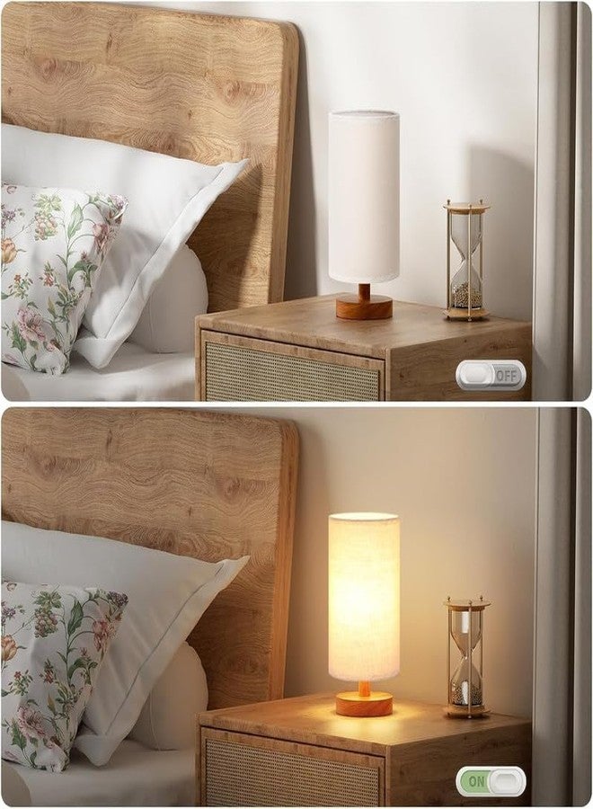 HashWOW® Round Fabric Shade LED Table Lamp – USB Wired Wooden Base Bedside & Desk Lamp for Bedroom & Living Room (Beige) - Image 4