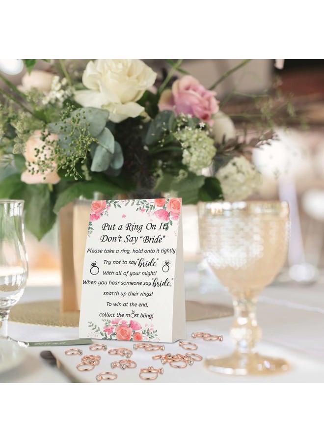 Woanger Put a Ring on It Bridal Shower Game with 50 Fake Rings, Rustic Greenery Theme Wedding Shower Games Wedding and Engagement Rings and Not Say Bride Rules Cards(Flowers,Rose Gold) - Image 3