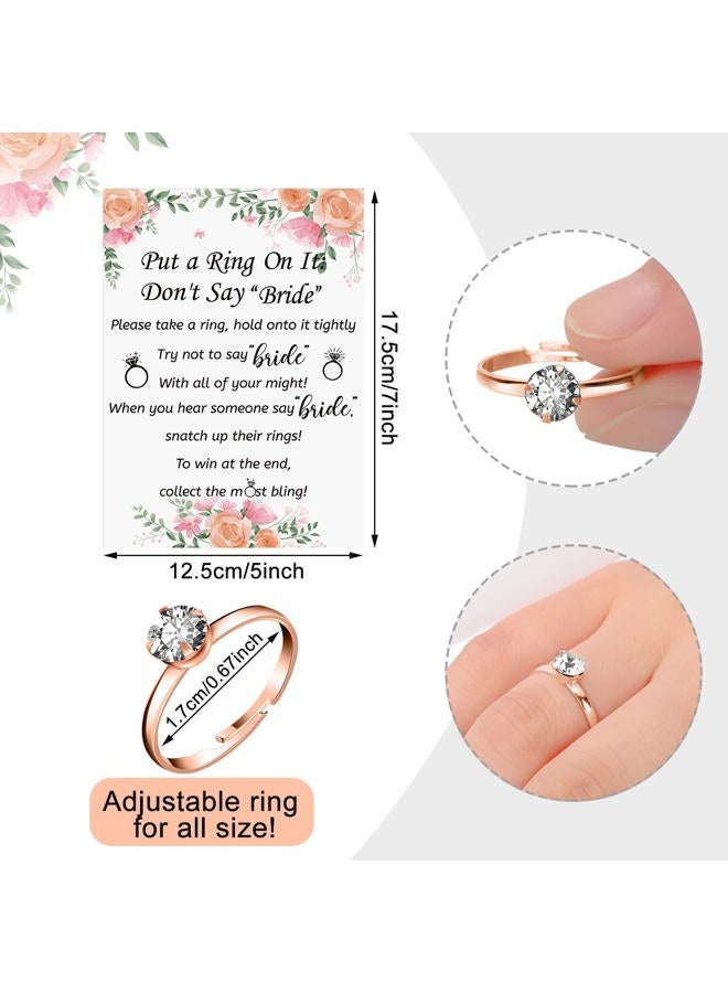 Woanger Put a Ring on It Bridal Shower Game with 50 Fake Rings, Rustic Greenery Theme Wedding Shower Games Wedding and Engagement Rings and Not Say Bride Rules Cards(Flowers,Rose Gold) - Image 4