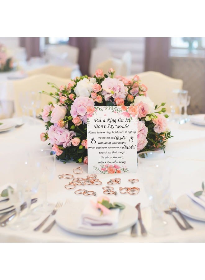 Woanger Put a Ring on It Bridal Shower Game with 50 Fake Rings, Rustic Greenery Theme Wedding Shower Games Wedding and Engagement Rings and Not Say Bride Rules Cards(Flowers,Rose Gold) - Image 2