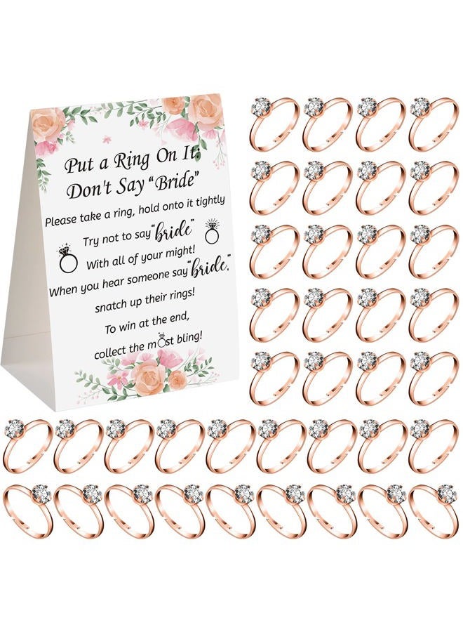 Woanger Put a Ring on It Bridal Shower Game with 50 Fake Rings, Rustic Greenery Theme Wedding Shower Games Wedding and Engagement Rings and Not Say Bride Rules Cards(Flowers,Rose Gold) - Image 1