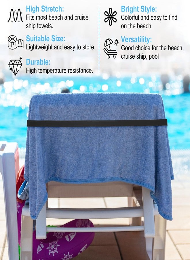 M METERXITY 4-Pack Towel Bands for Beach Chairs, Reusable Beach Towel Clips Elastic Windproof Strap Holder for Cruise Ship/Pool Chairs/Vacation Essentials [Black] - Image 2
