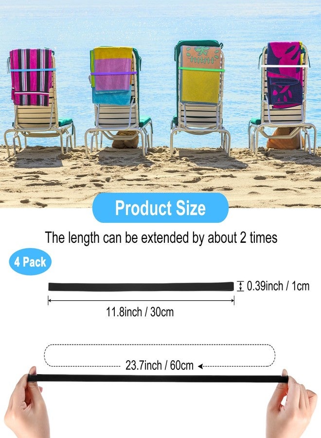 M METERXITY 4-Pack Towel Bands for Beach Chairs, Reusable Beach Towel Clips Elastic Windproof Strap Holder for Cruise Ship/Pool Chairs/Vacation Essentials [Black] - Image 3