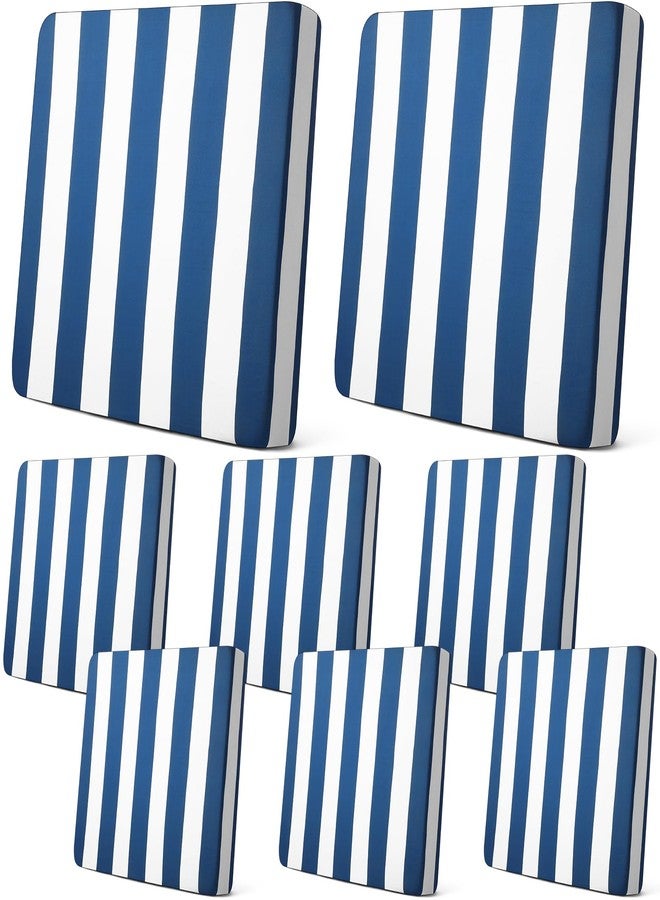 نيووي، 8 قطع من أغطية الوسائد المطاطية للفناء، أغطية وسائد خارجية مخططة، بديل لأغطية أثاث الفناء، غطاء أريكة، غطاء كرسي، قماش رقيق، ناعم، مرن، واقي (رمادي داكن/أزرق) - Image 1