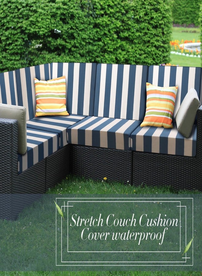 نيووي، 8 قطع من أغطية الوسائد المطاطية للفناء، أغطية وسائد خارجية مخططة، بديل لأغطية أثاث الفناء، غطاء أريكة، غطاء كرسي، قماش رقيق، ناعم، مرن، واقي (رمادي داكن/أزرق) - Image 5