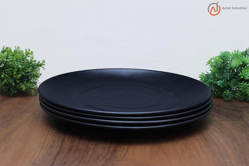 Amar Industries طقم عشاء من أمار إندستريز من الميلامين، أطباق كاملة، تصميم حلزوني أسود غير لامع، أنيق، غير قابل للكسر، متين، أنيق، خفيف الوزن، مجموعة من 4 - Image 2