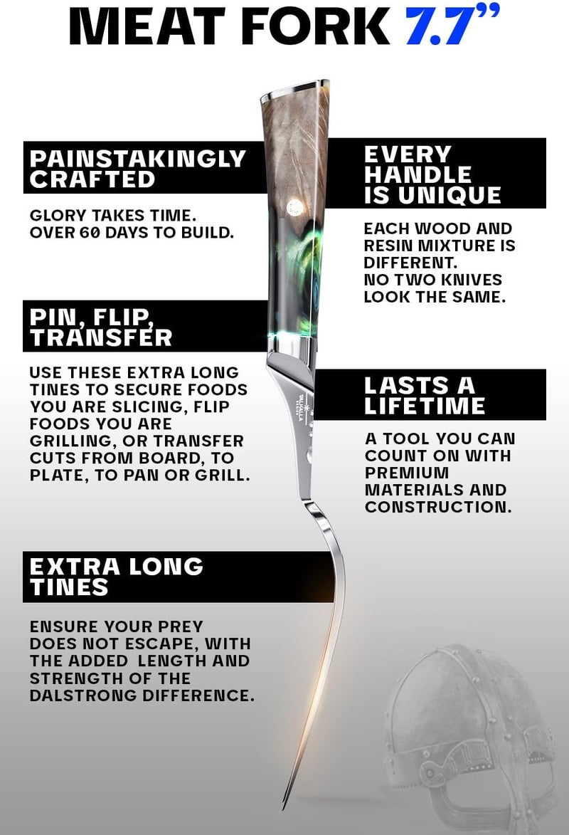Dalstrong Meat Fork - 7.7 inch - Valhalla Series - High Carbon Steel BBQ - Professional Barbecue Carving Fork- Celestial Resin & Wood Handle - Kitchen Utensils - Two Pronged Fork - Image 5
