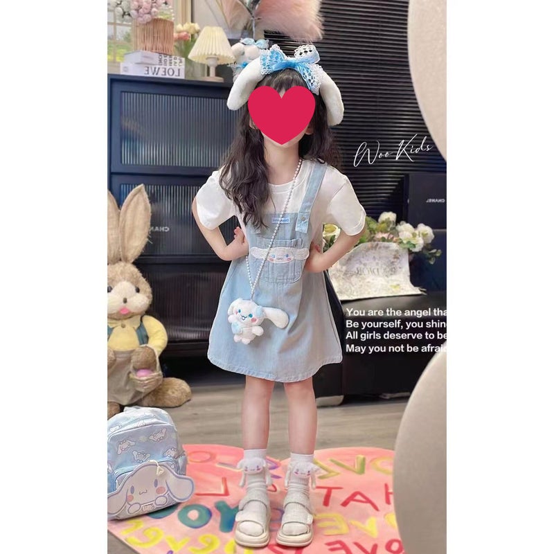 Korean Style Baby Girl Cartoon Summer Skirt For Big Kids Solid Color Yugui Dog Fake Two-Piece Dress Trendy - Image 4