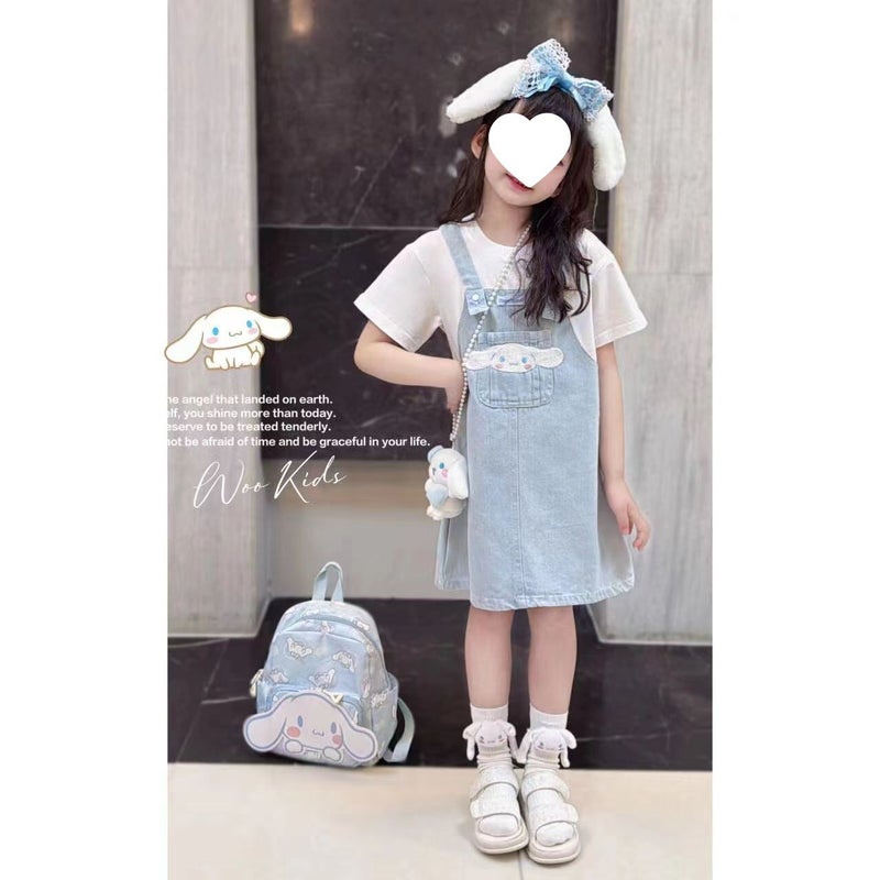 Korean Style Baby Girl Cartoon Summer Skirt For Big Kids Solid Color Yugui Dog Fake Two-Piece Dress Trendy - Image 3
