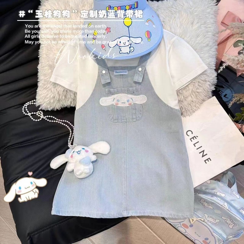 Korean Style Baby Girl Cartoon Summer Skirt For Big Kids Solid Color Yugui Dog Fake Two-Piece Dress Trendy - Image 5