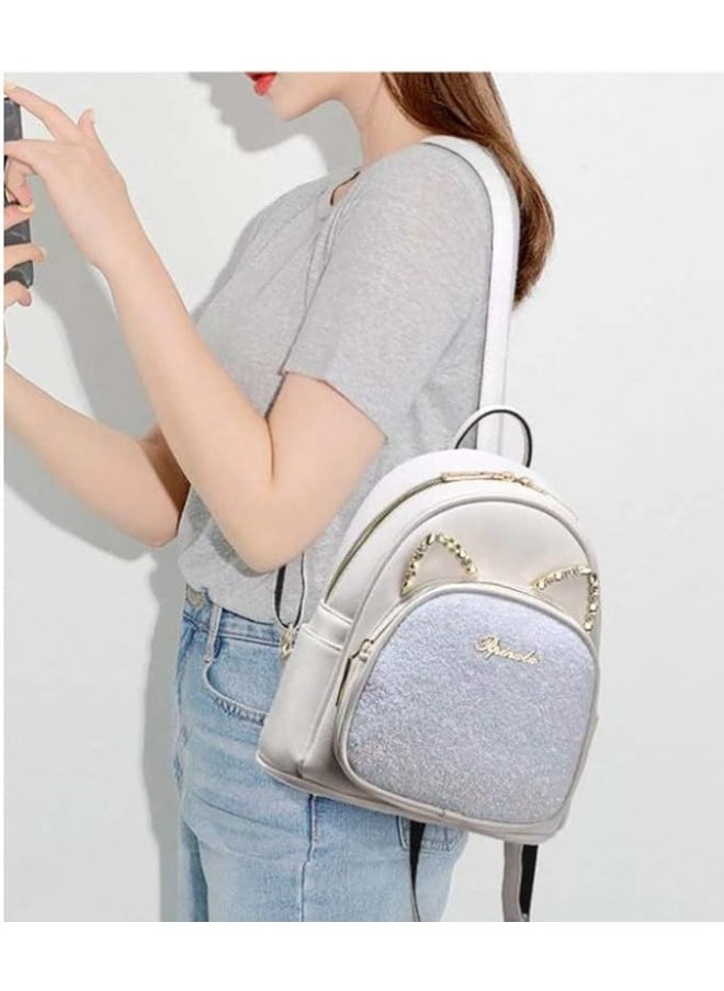Generic - Mini Backpack for Girls Cute Cat Ears Design Leather Women's Backpack Purse with Sequin Decoration Small Cute - Image 1