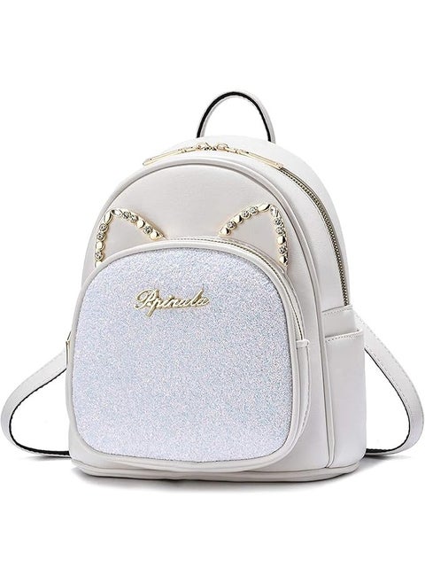 Mini Backpack for Girls Cute Cat Ears Design Leather Women's Backpack Purse with Sequin Decoration Small Cute