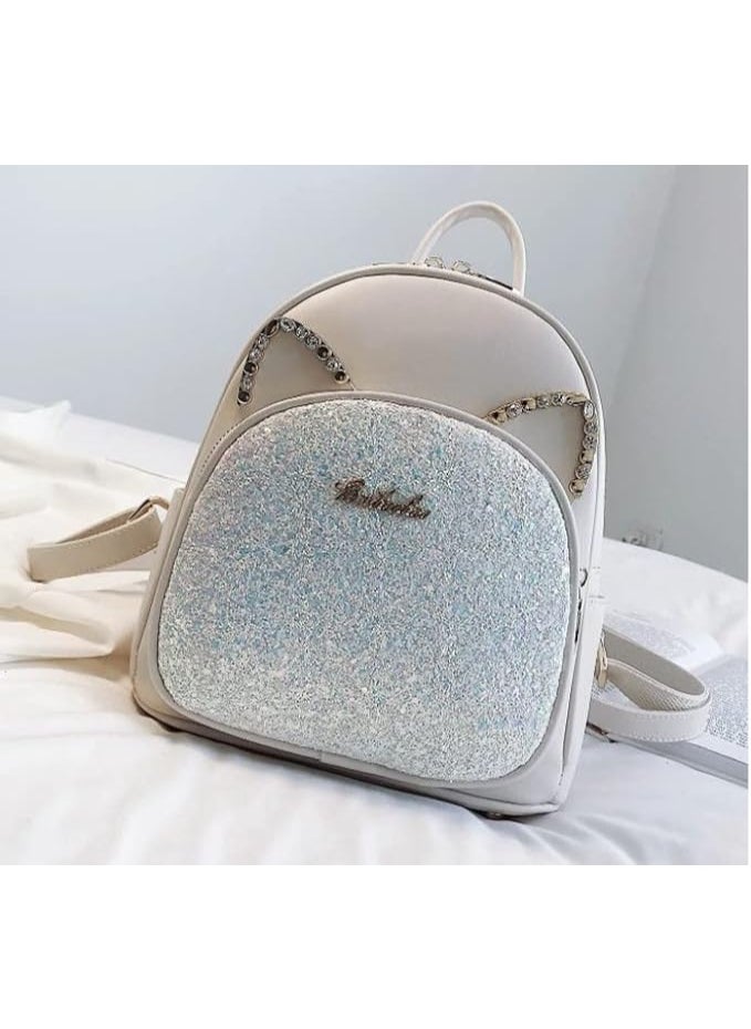 Generic - Mini Backpack for Girls Cute Cat Ears Design Leather Women's Backpack Purse with Sequin Decoration Small Cute - Image 1