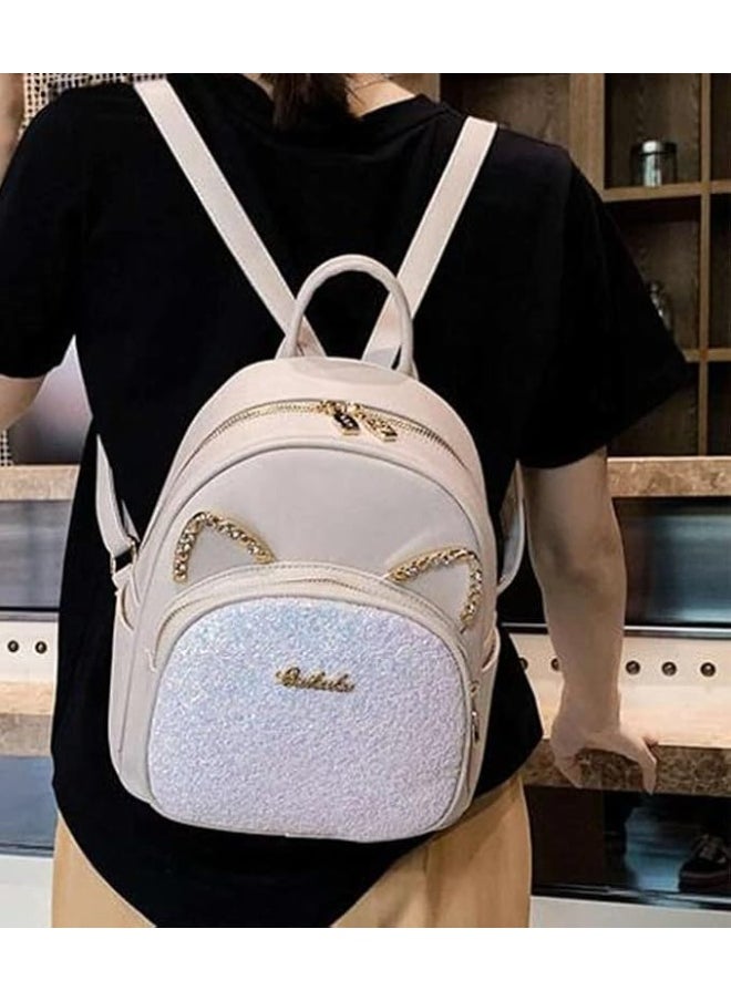 Generic - Mini Backpack for Girls Cute Cat Ears Design Leather Women's Backpack Purse with Sequin Decoration Small Cute - Image 1