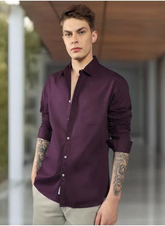 Slim Fit Purple Men's Casual Shirt, Spread Collar, Full Sleeves, 100% Cotton,