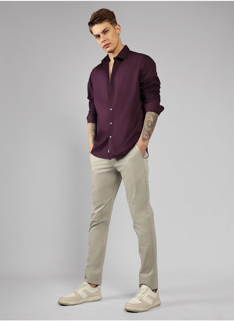 Dennis Lingo - Slim Fit Purple Men's Casual Shirt, Spread Collar, Full Sleeves, 100% Cotton, - Image 1