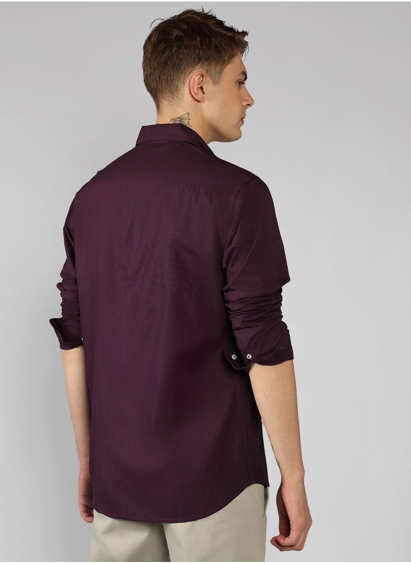 Dennis Lingo - Slim Fit Purple Men's Casual Shirt, Spread Collar, Full Sleeves, 100% Cotton, - Image 1