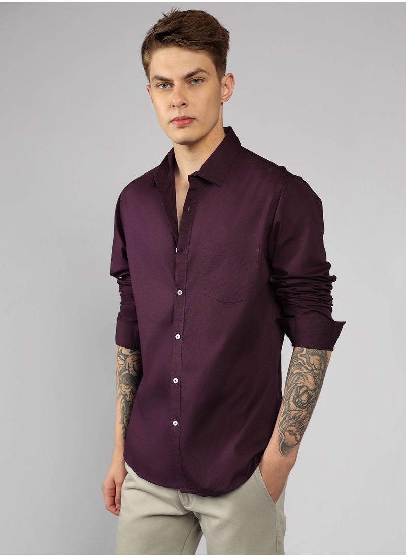 Dennis Lingo - Slim Fit Purple Men's Casual Shirt, Spread Collar, Full Sleeves, 100% Cotton, - Image 1