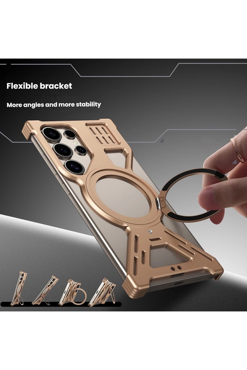 general Suitable for Samsung S25 Ultra hollow metal phone case, magnetic rotating stand, and shockproof protective case. - Image 2