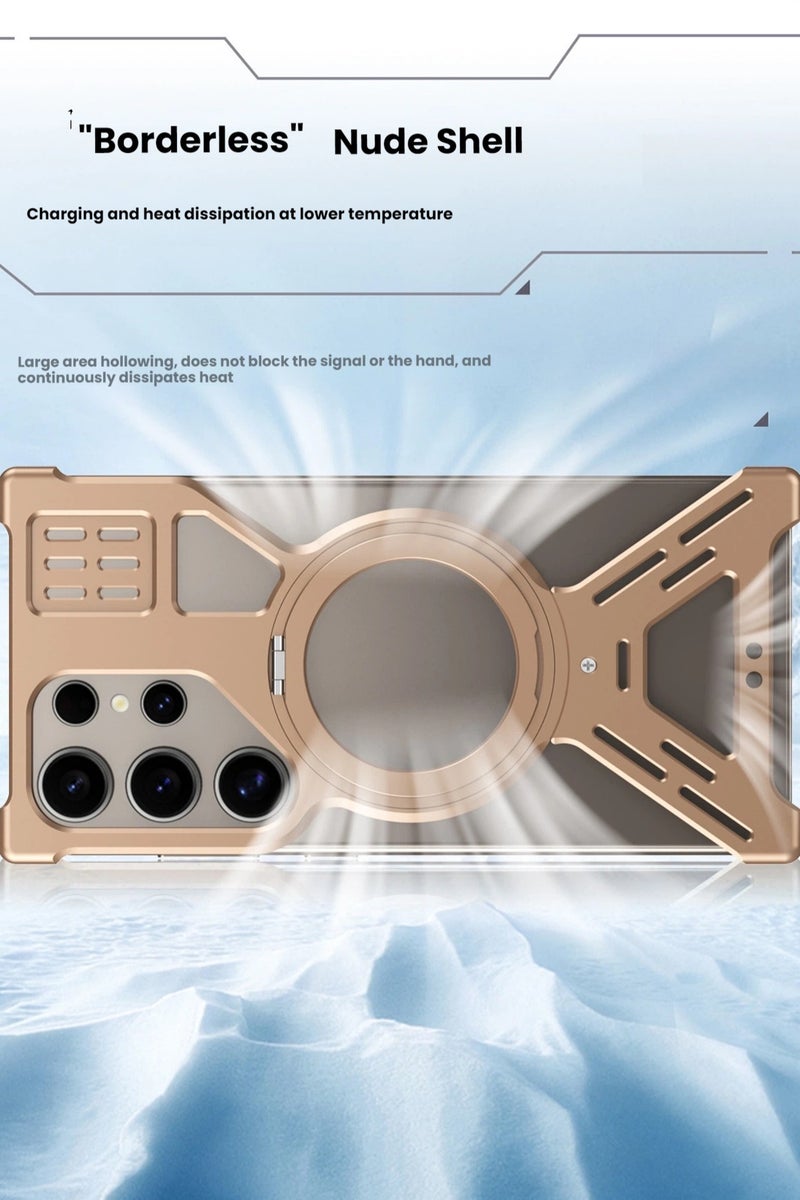 general Suitable for Samsung S25 Ultra hollow metal phone case, magnetic rotating stand, and shockproof protective case. - Image 5