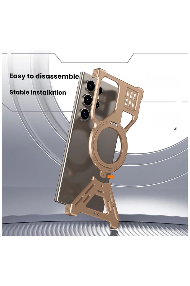 general Suitable for Samsung S25 Ultra hollow metal phone case, magnetic rotating stand, and shockproof protective case. - Image 3