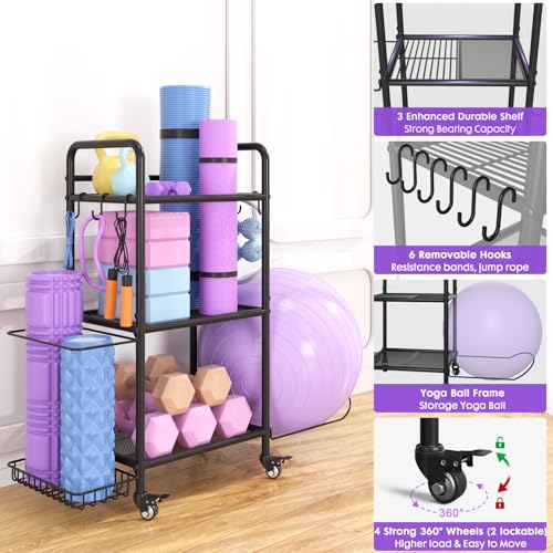 YAJONUE Home Gym Storage Rack Exercise Equipment Storage Organizer for Yoga Mat Dumbbells Kettlebells Foam Roller Yoga Strap & Resistance Bands, Ideal Yoga Mat Holder & Workout Equipment Organizer - Image 5