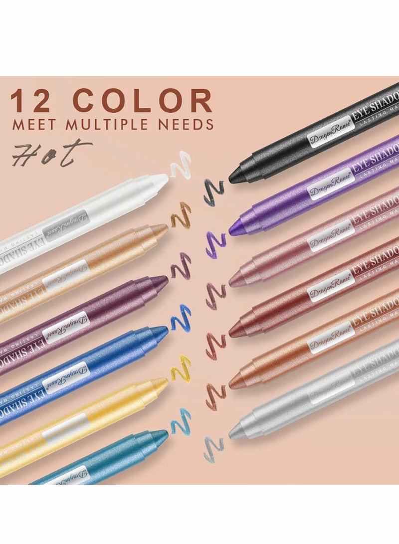 SYOSI Eyeshadow Stick Set 12 Pcs Matte Eyeshadow Stick Set with Sharpener Cap Long Lasting Pearly Sparkle Glitter Eyeshadow Pencil for Women Girl Show Makeup - Image 2