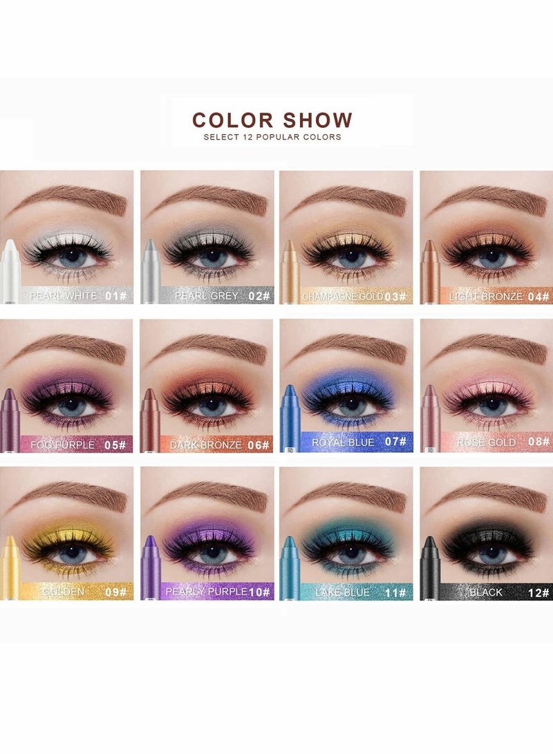 SYOSI Eyeshadow Stick Set 12 Pcs Matte Eyeshadow Stick Set with Sharpener Cap Long Lasting Pearly Sparkle Glitter Eyeshadow Pencil for Women Girl Show Makeup - Image 4