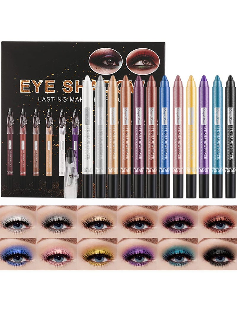 SYOSI Eyeshadow Stick Set 12 Pcs Matte Eyeshadow Stick Set with Sharpener Cap Long Lasting Pearly Sparkle Glitter Eyeshadow Pencil for Women Girl Show Makeup - Image 1