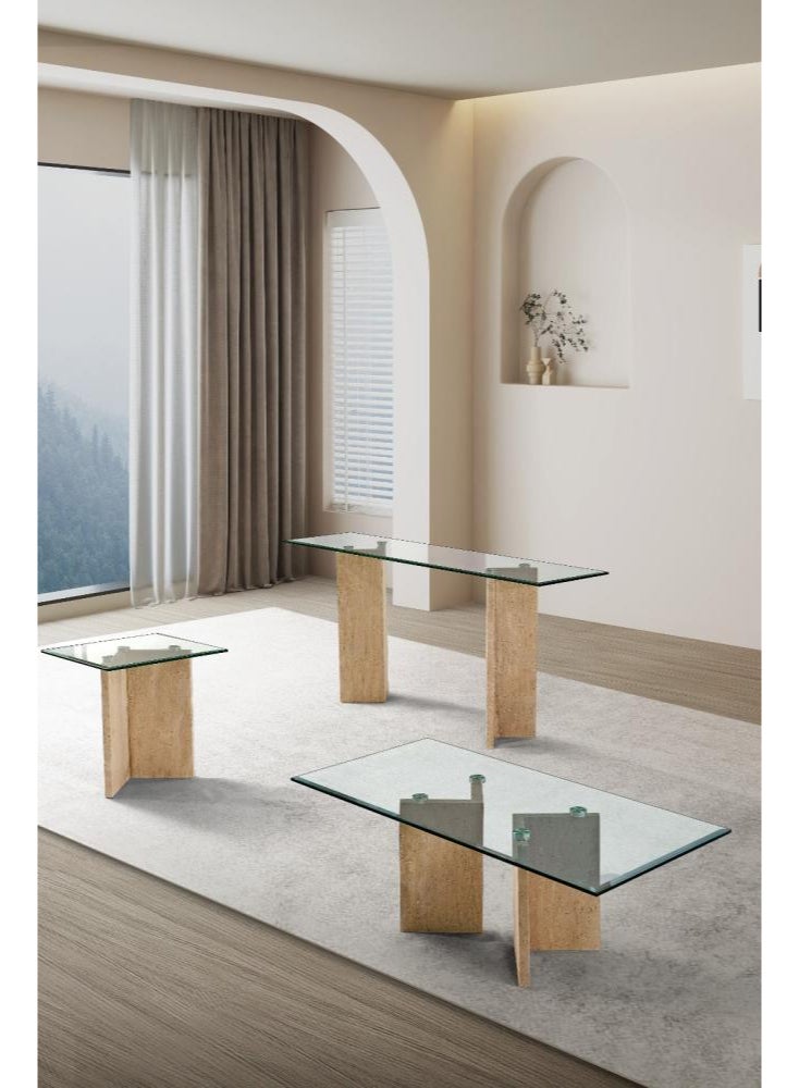 ليلت للأثاث طاولة مدخل من الرخام طبيعي بيج - 180x45x80 سم - Image 2