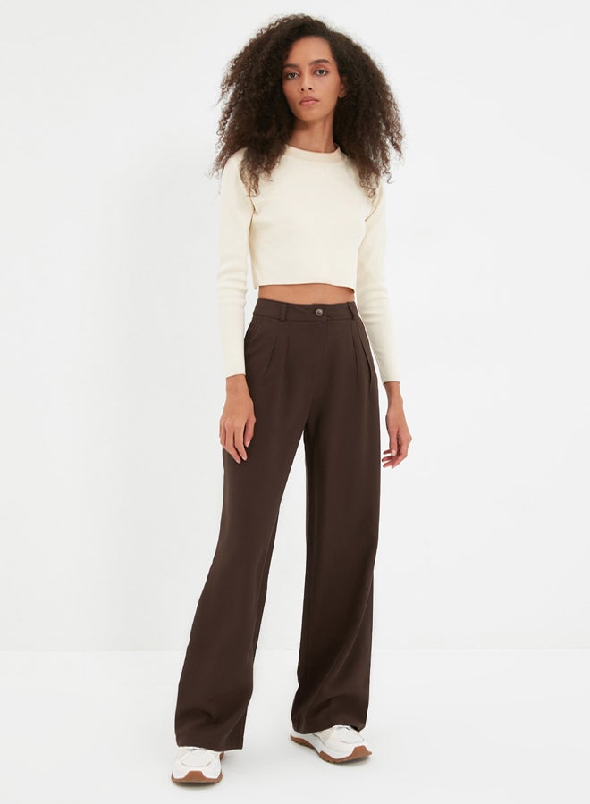 trendyol Brown Wide Leg Pleated Woven Fabric Trousers TWOAW22PL0475 - Image 5