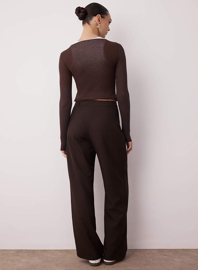 trendyol Brown Wide Leg Pleated Woven Fabric Trousers TWOAW22PL0475 - Image 4