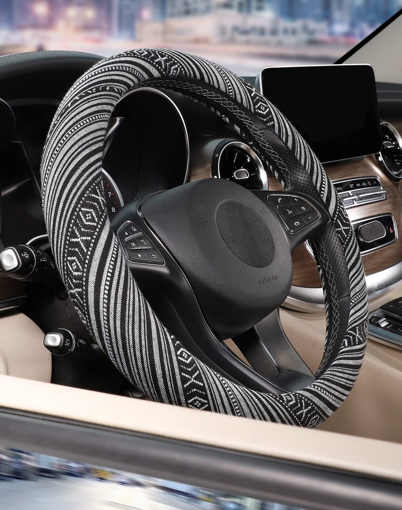 SEG Direct Boho Steering Wheel Cover with Baja Blanket Cloth, Ethnic Style Auto Wheel Cover Made of Coarse Flax, Fits 14 1/2-15 1/4 inches Car Wheel - Image 5