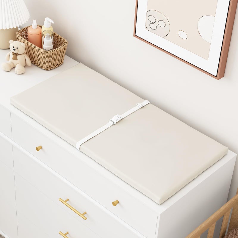YACODAVO Wipeable Baby Changing Pad for Dresser and Table, Cozy Diaper Changing Pad with Waterproof & Wipe-Clean Leather Cover, Standard Size (31.5" L x 15.8" W), Off-White - Image 1
