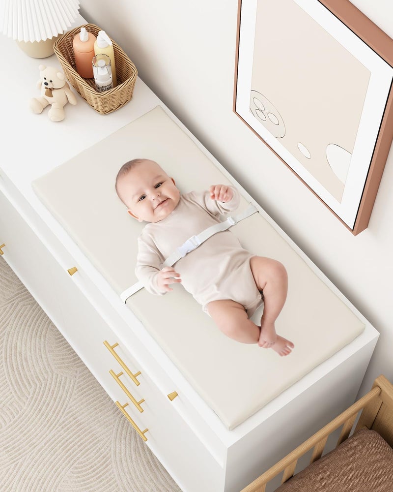 YACODAVO Wipeable Baby Changing Pad for Dresser and Table, Cozy Diaper Changing Pad with Waterproof & Wipe-Clean Leather Cover, Standard Size (31.5" L x 15.8" W), Off-White - Image 4