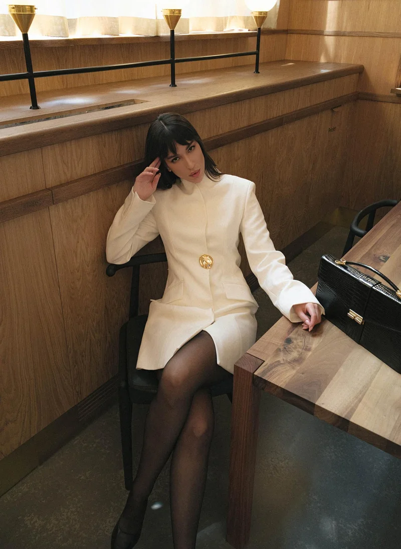 Lichi Mini blazer dress with an accent brooch
