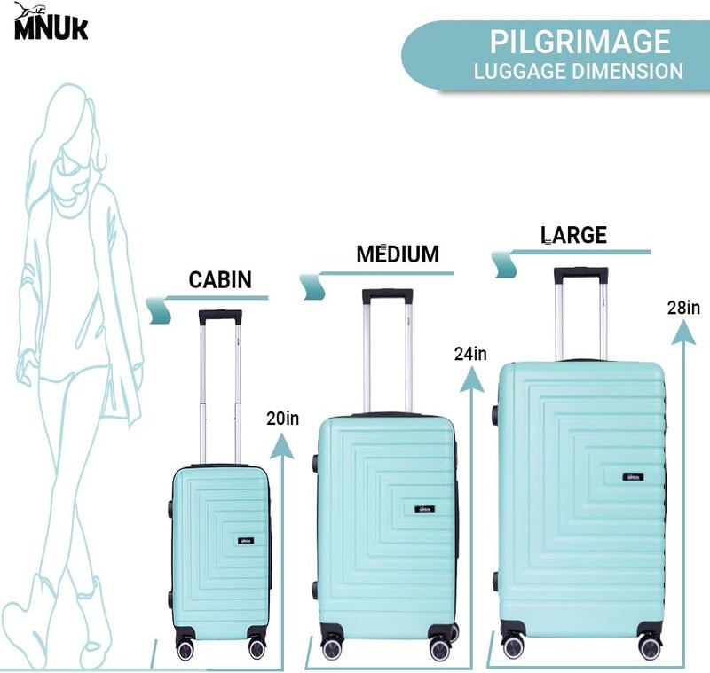 MNUK Pilgrimage Carry-on Luggage | Hardside Soft Handle Trolley with TSA Lock |Double 360° 4 Wheeler (Green, Checked Luggage 28- Inch) - Image 3