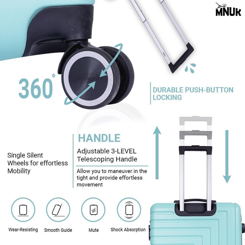 MNUK Pilgrimage Carry-on Luggage | Hardside Soft Handle Trolley with TSA Lock |Double 360° 4 Wheeler (Green, Checked Luggage 28- Inch) - Image 1