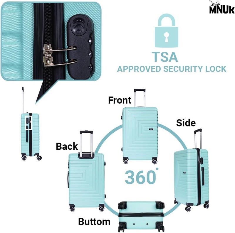 MNUK Pilgrimage Carry-on Luggage | Hardside Soft Handle Trolley with TSA Lock |Double 360° 4 Wheeler (Green, Checked Luggage 28- Inch) - Image 2