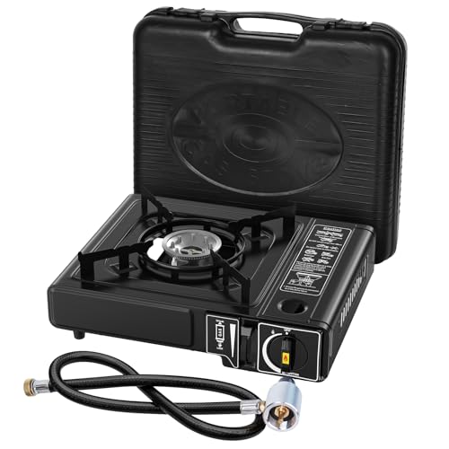 REDPANT 7800 BTU Dual Fuel Camp Stove, Butane or Propane Portable Stove for Camping, Lightweight Portable Camping Stove, Propane Adapter Hose and Carrying Case Included - Image 1