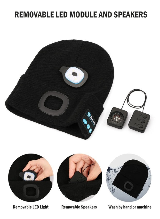 Wmcaps Bluetooth Beanie with a Light, Unisex USB Rechargeable 4 LED Fashlight Hat with Cordless Headphones, Unique Christmas Birthday Gifts for Men Him Husband Teen Black - Image 3