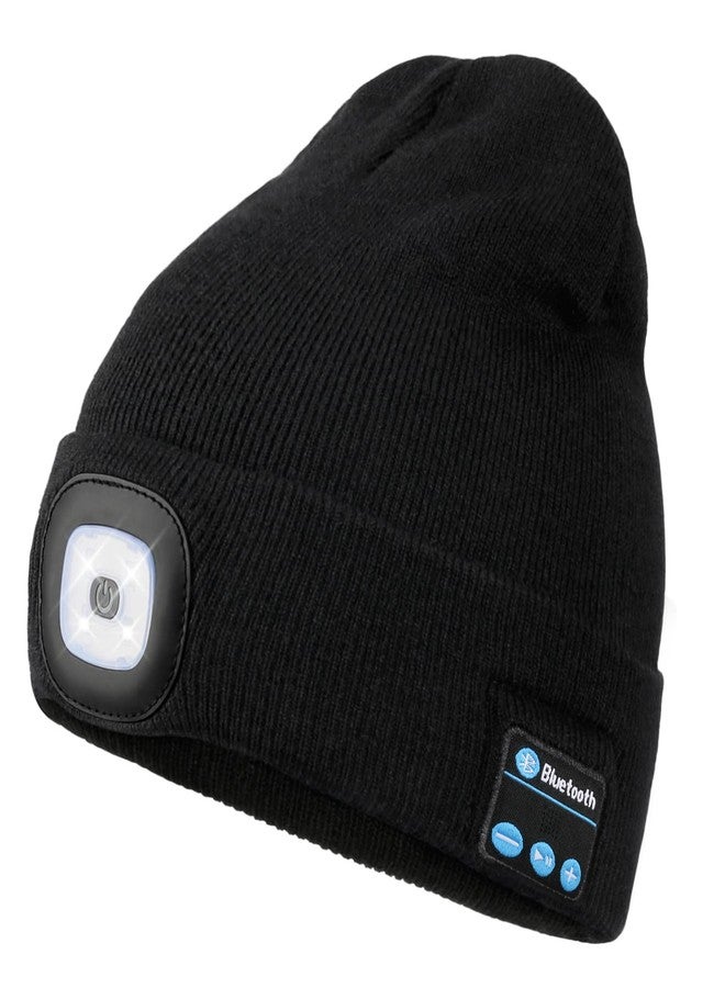 Wmcaps Bluetooth Beanie with a Light, Unisex USB Rechargeable 4 LED Fashlight Hat with Cordless Headphones, Unique Christmas Birthday Gifts for Men Him Husband Teen Black - Image 1
