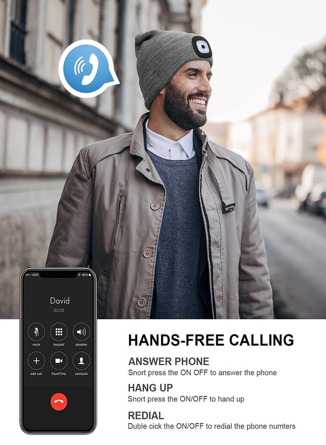 Wmcaps Bluetooth Beanie with a Light, Unisex USB Rechargeable 4 LED Fashlight Hat with Cordless Headphones, Unique Christmas Birthday Gifts for Men Him Husband Teen Black - Image 4