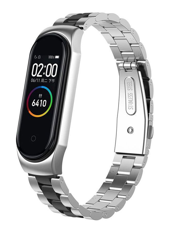 NIBEMINENT Stainless Steel Strap Bracelet For Xiaomi Mi Band 3 4 S Black-Silver - Image 1