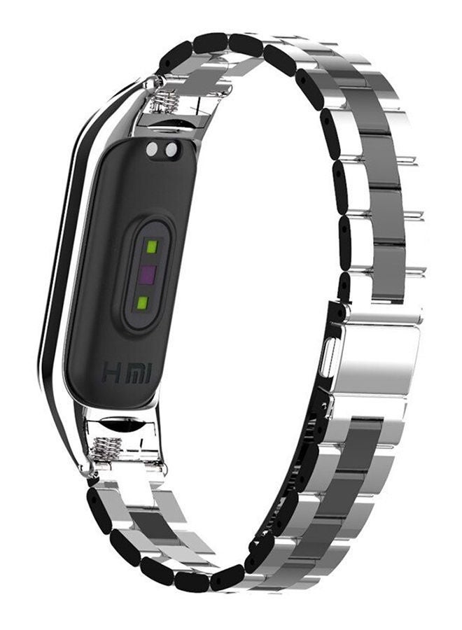 NIBEMINENT Stainless Steel Strap Bracelet For Xiaomi Mi Band 3 4 S Black-Silver - Image 3
