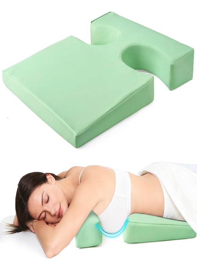 KONOVOLY Leather Breast Pillow for Sleeping, Bolster T-Wedge Cushion Massage for Bust Sizes(AA-D), Comfort Bolster Wedge, Chest Massage Table Prone Pillow for SPA (Green) - Image 1