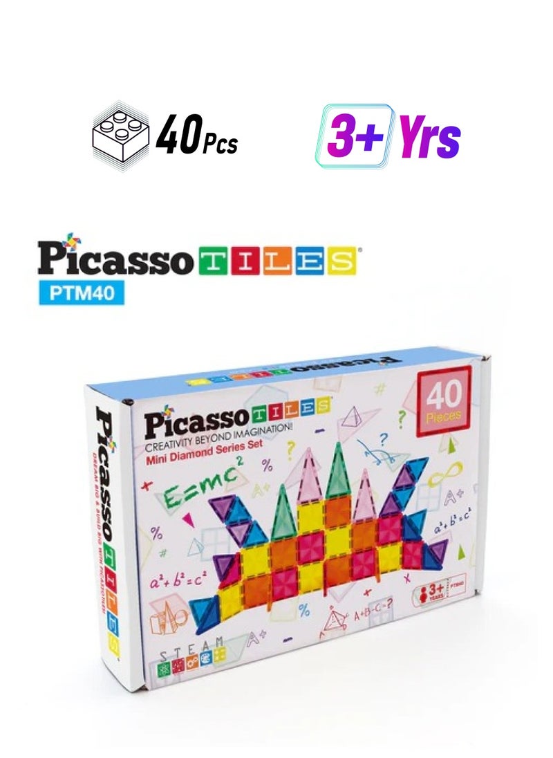 PicassoTiles Magnetic Mini Diamond Building 40-Pieces, Building Blocks, Educational Toy Set, Construction Building Kit For Child Brain Development  - Image 1
